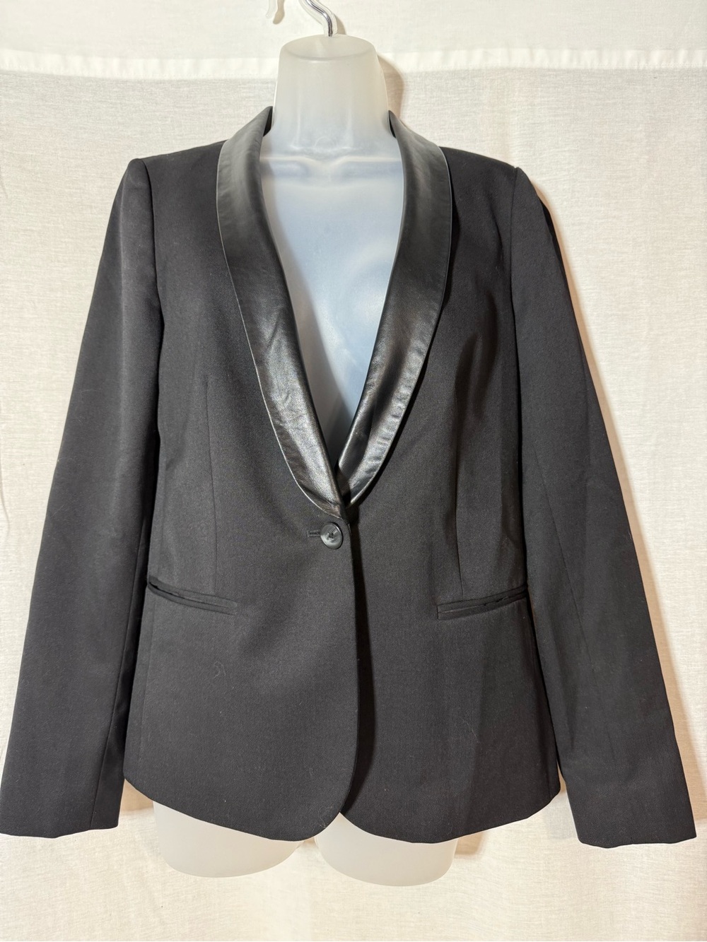Buckle Black Blazer with Leather Shawl Collar size 6
